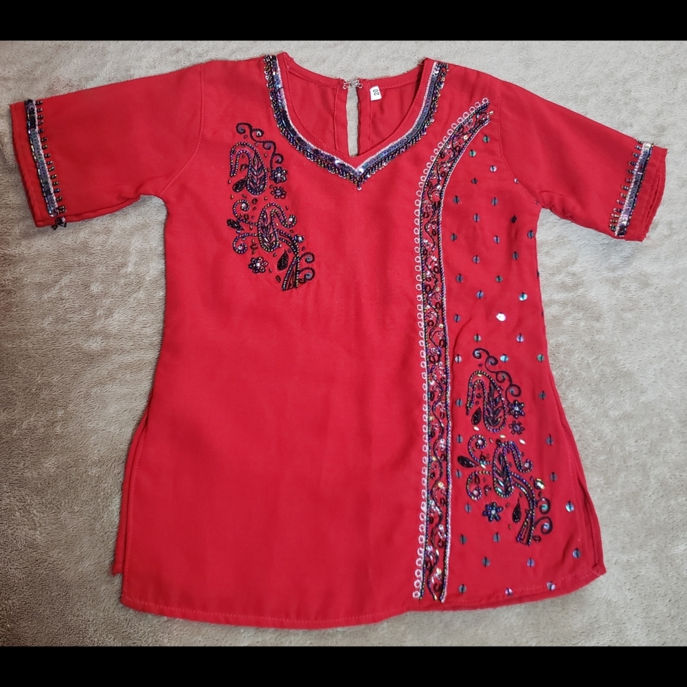 Red Beaded Blouse 9-12 months